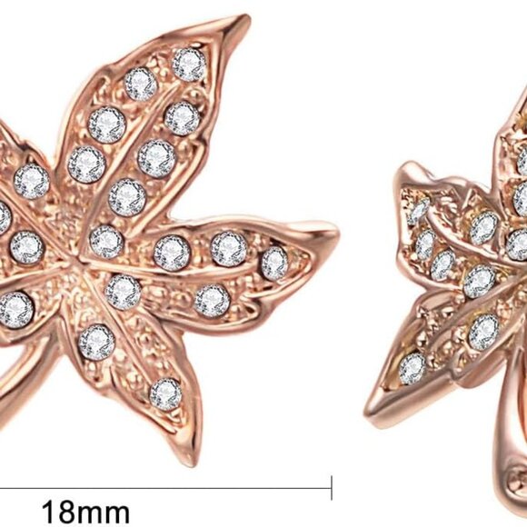 Elegant Gold Maple Leaf Cubic Zirconia Earrings for Women, Hypoallergenic Stainl - Picture 2 of 5
